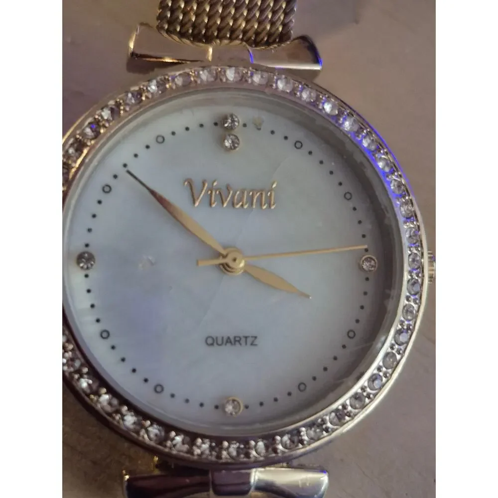 Vivani by Accutime Ladies‎ Watch Gold Bezel with Rhinestones Quartz New Battery